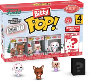 Funko Bitty Pop! Rudolph: Mini Collectible Toys 4-Pack - Rudolph®, Charlie-in-The-Box™, Misfit Elephant™, & Mystery Figure