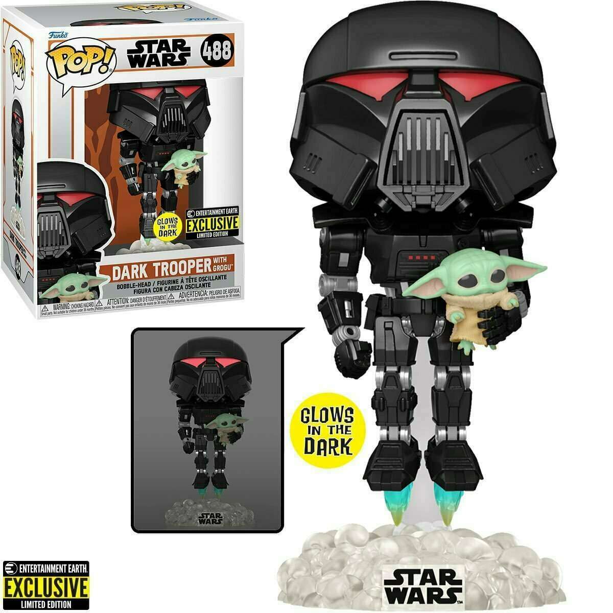 Funko Pop! Star Wars Dark Trooper With Grogu Exclusive Glow In The Dark #488