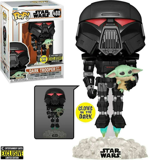 Funko Pop! Star Wars Dark Trooper With Grogu Exclusive Glow In The Dark #488