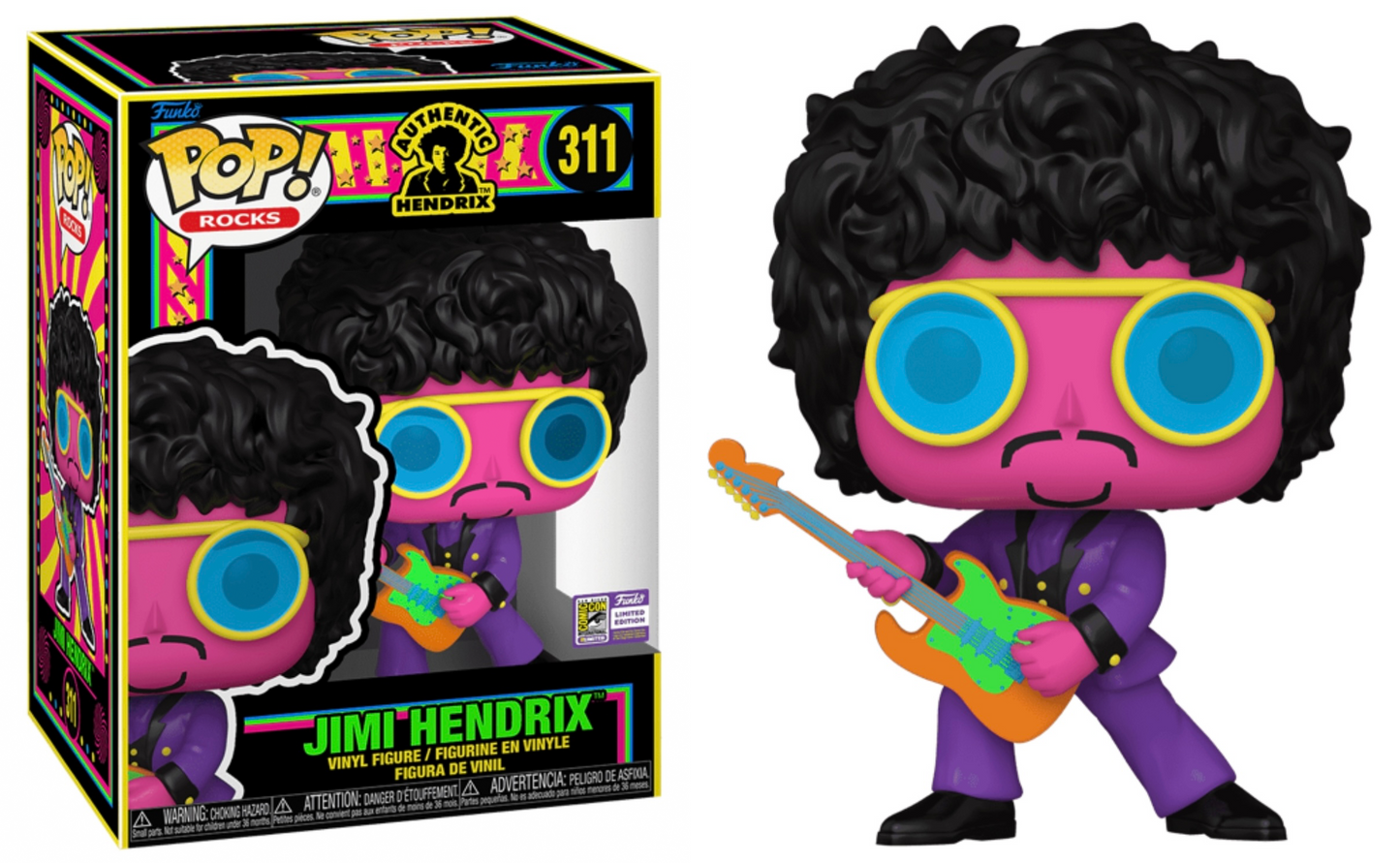 SDCC 2023 Funko Pop EXCLUSIVE Jimi Hendrix Blacklight LE 1500 #311 Rocks