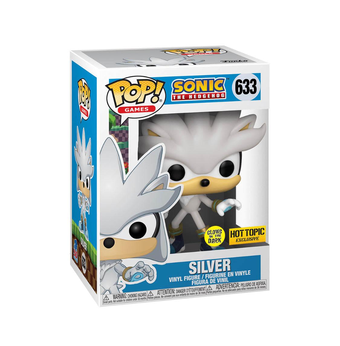 FUNKO POP! 633 Silver the Hedgehog Sonic GLOW IN THE DARK HOT TOPIC EXCLUSIVE