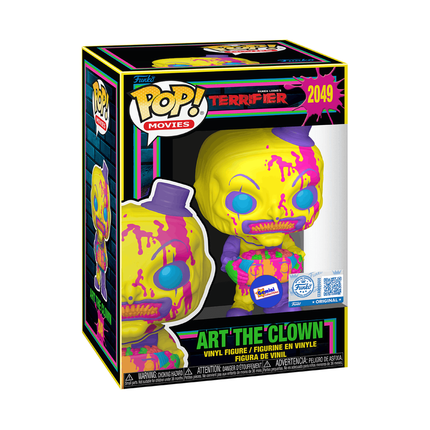 Funko Pop! Movies: Terrifier - Art The Clown with Head (Blacklight) - Gemini Collectibles Exclusive