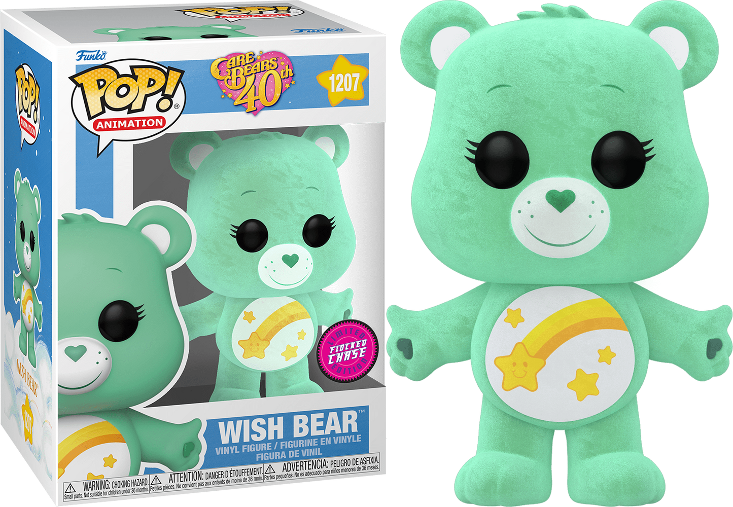 Funko Pop! Care Bears 40th #1207 Wish Bear Flocked Chase Limited Edition